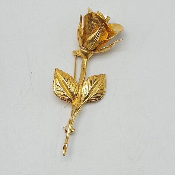 Vintage Giovanni Gold Rose Brooch Pin Floral Design Womens - Picture 2 of 5